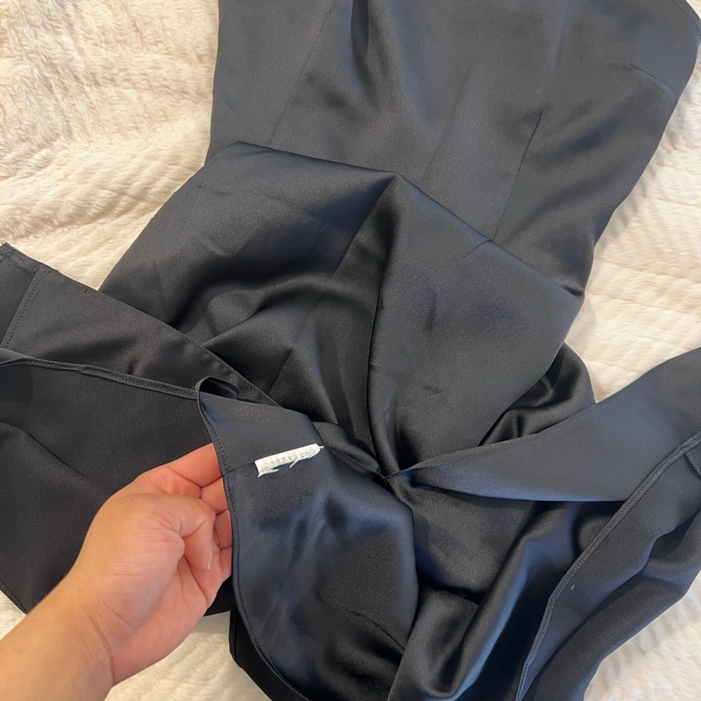 A&F Black Satin Midi Length Slip Dress with Slit size small petite - Picture 5 of 11